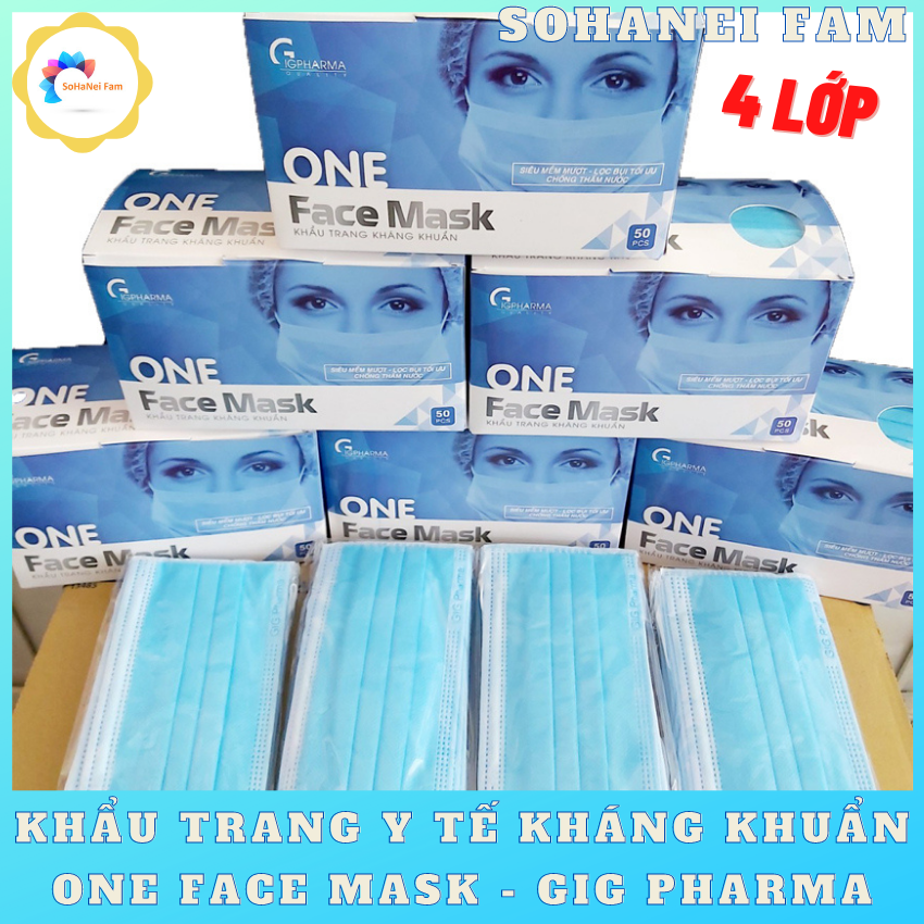 [HCM][HỘP 50 CÁI] Khẩu Trang Y Tế 4 Lớp Kháng Khuẩn ONE FACE MASK - GIG PHARMA-Bảo Vệ Sức Khỏe Ngăn Chặn Khói Bụi Khí Độc Vi Khuẩn Virus Vào Đường Hô Hấp -SOHANEI FAM