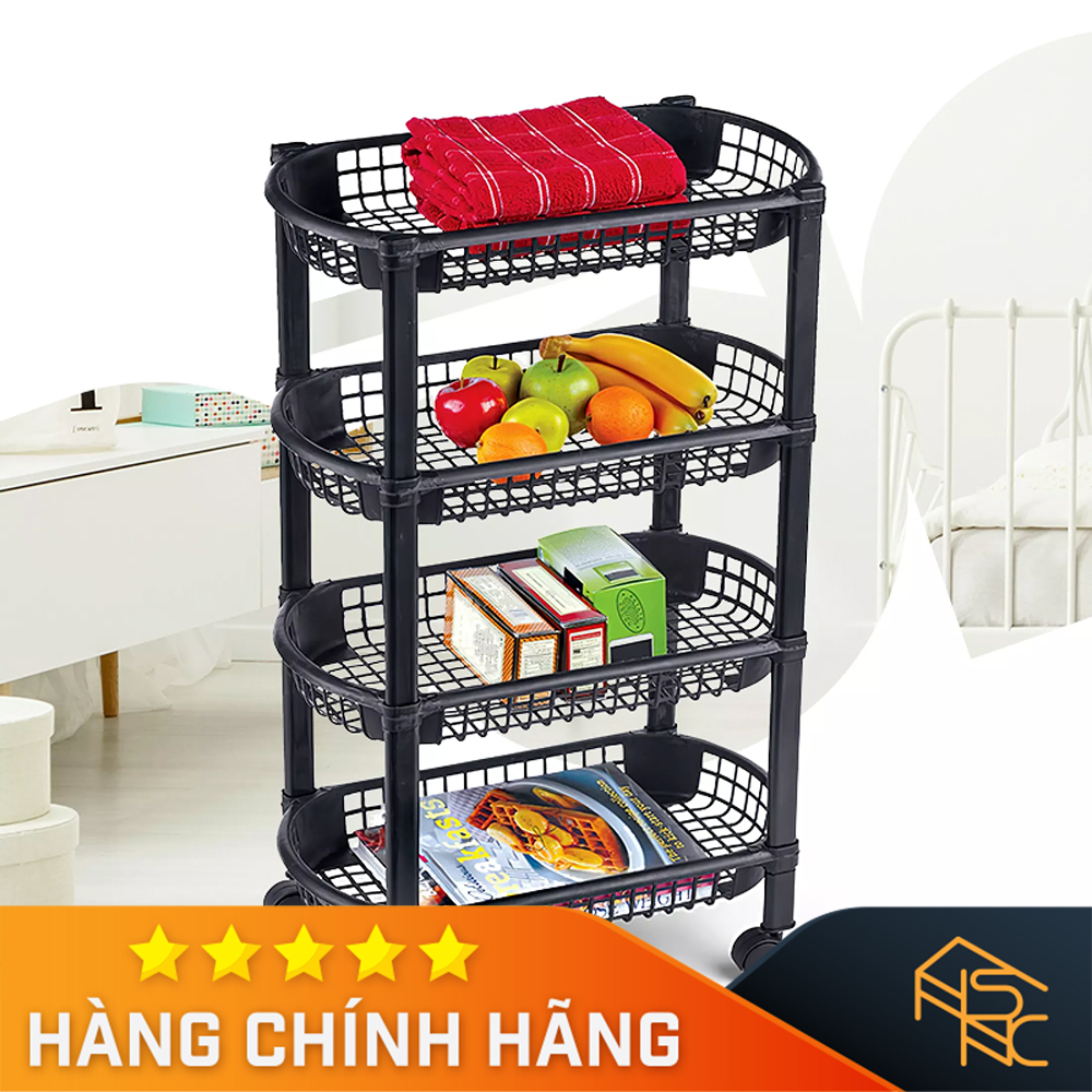 [Nhựa Tashuan] Kệ rổ chữ nhật 4 tầng có bánh xe - Đài Loan
