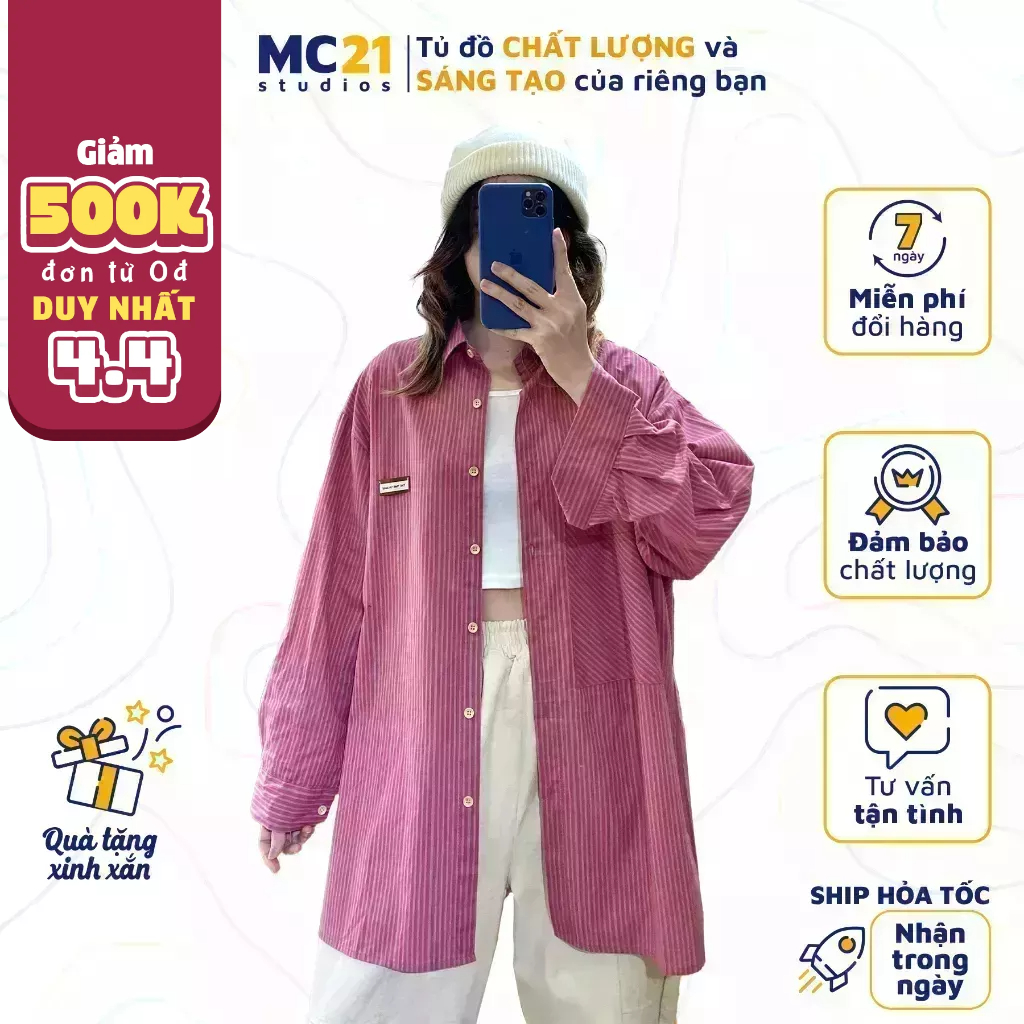 Áo sơ mi kẻ sọc MINION CLOTHING dài tay Unisex form rộng nam nữ oversize Ulzzang Streetwear Hàn Quốc vải xịn mềm A3204