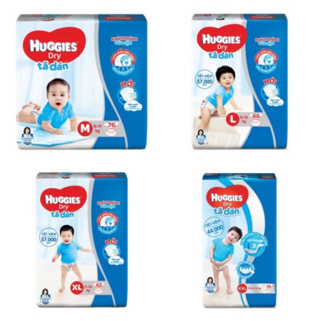 TÃ DÁN HUGGIES MẪU MỚI SIZE M76 L68 MIẾNG.