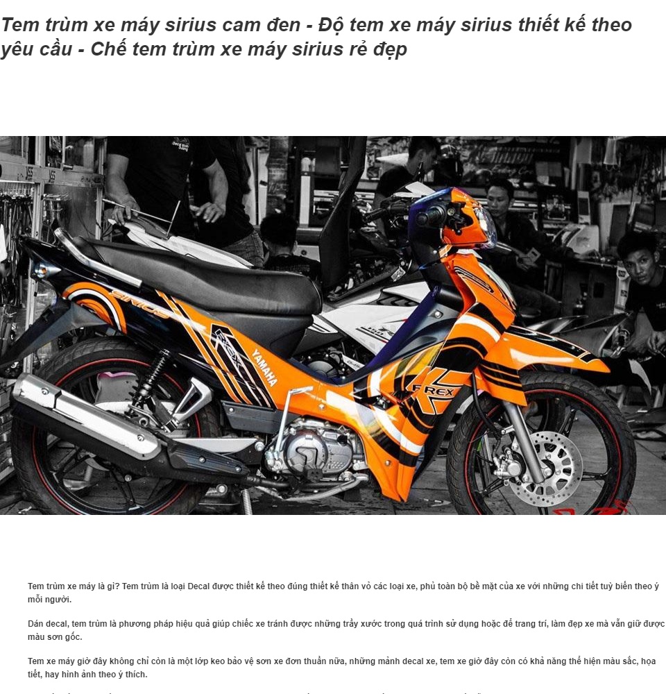 Tem trùm xe máy sirius cam đen - Độ tem xe máy sirius thiết kế theo yêu cầu - Chế tem trùm xe máy sirius rẻ đẹp