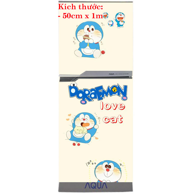 [HCM]Decal dán trang trí tủ lạnh mẫu Doraemon - love cat