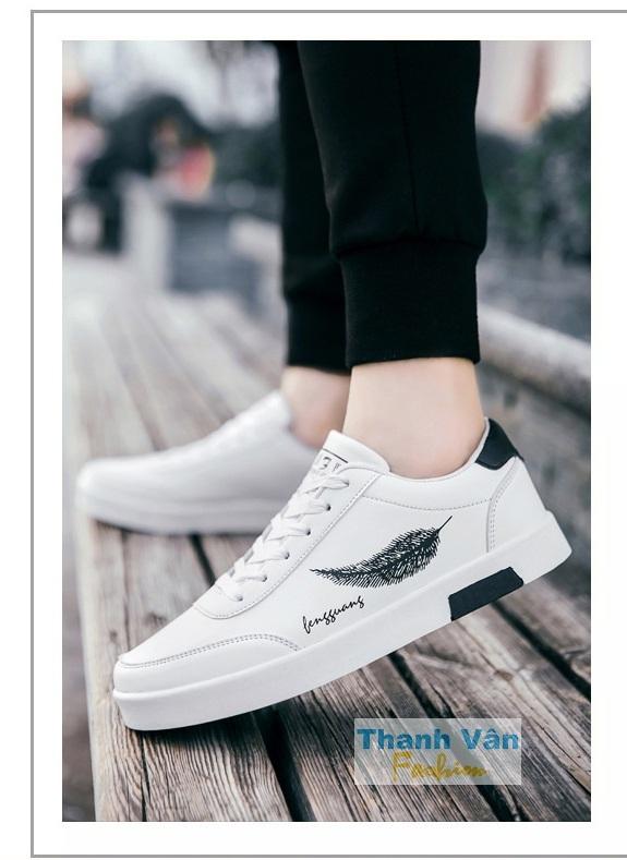 Giày thể thao nam TV039 (trắng đen) chất liệu da PU, size từ 39 - 44