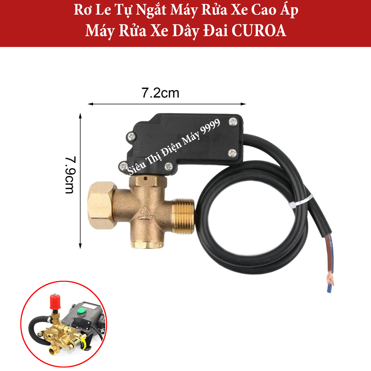 Rơ le tự ngắt máy rửa xe cao áp, máy rửa xe mô tơ dây đai Curoa