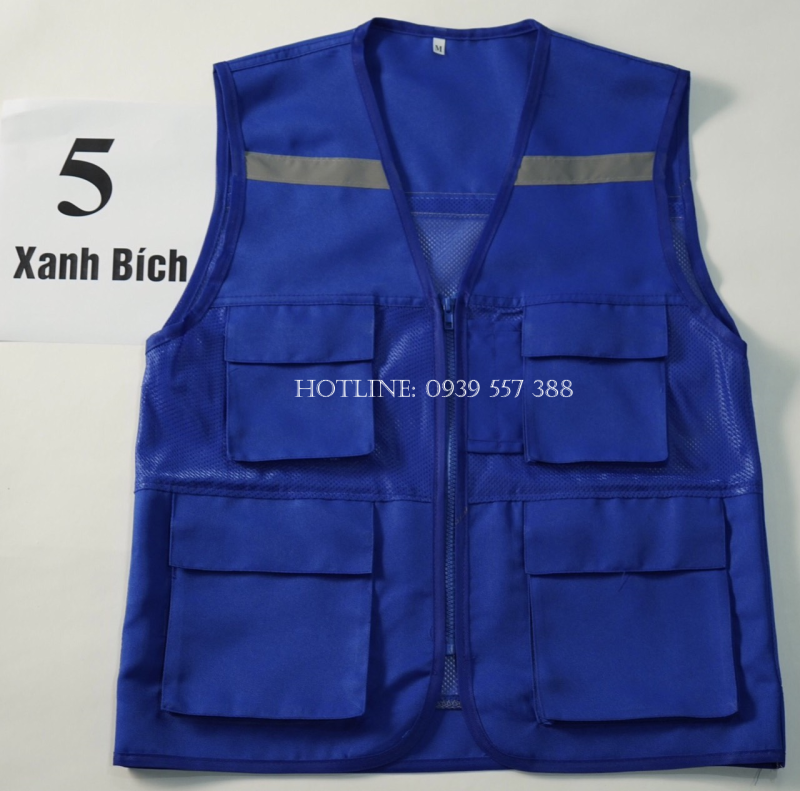Áo ghi lê phản quang 4 túi bảo hộ lao động màu xanh dương