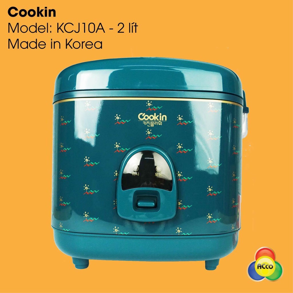 Hàng chính hãng-nồi cơm điện lòng gang kitchen flower - cookin, kcj10a - 2 lít màu xanh, sản xuất & nhập khẩu hàn quốc