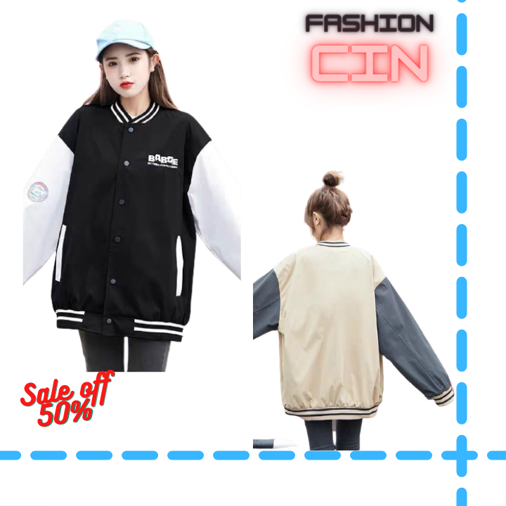 Áo khoác nhẹ nữ vải dù 2 lớp kiểu dáng bommer in hoạ tiết "BADGE" thời trang teen Cin_fashion