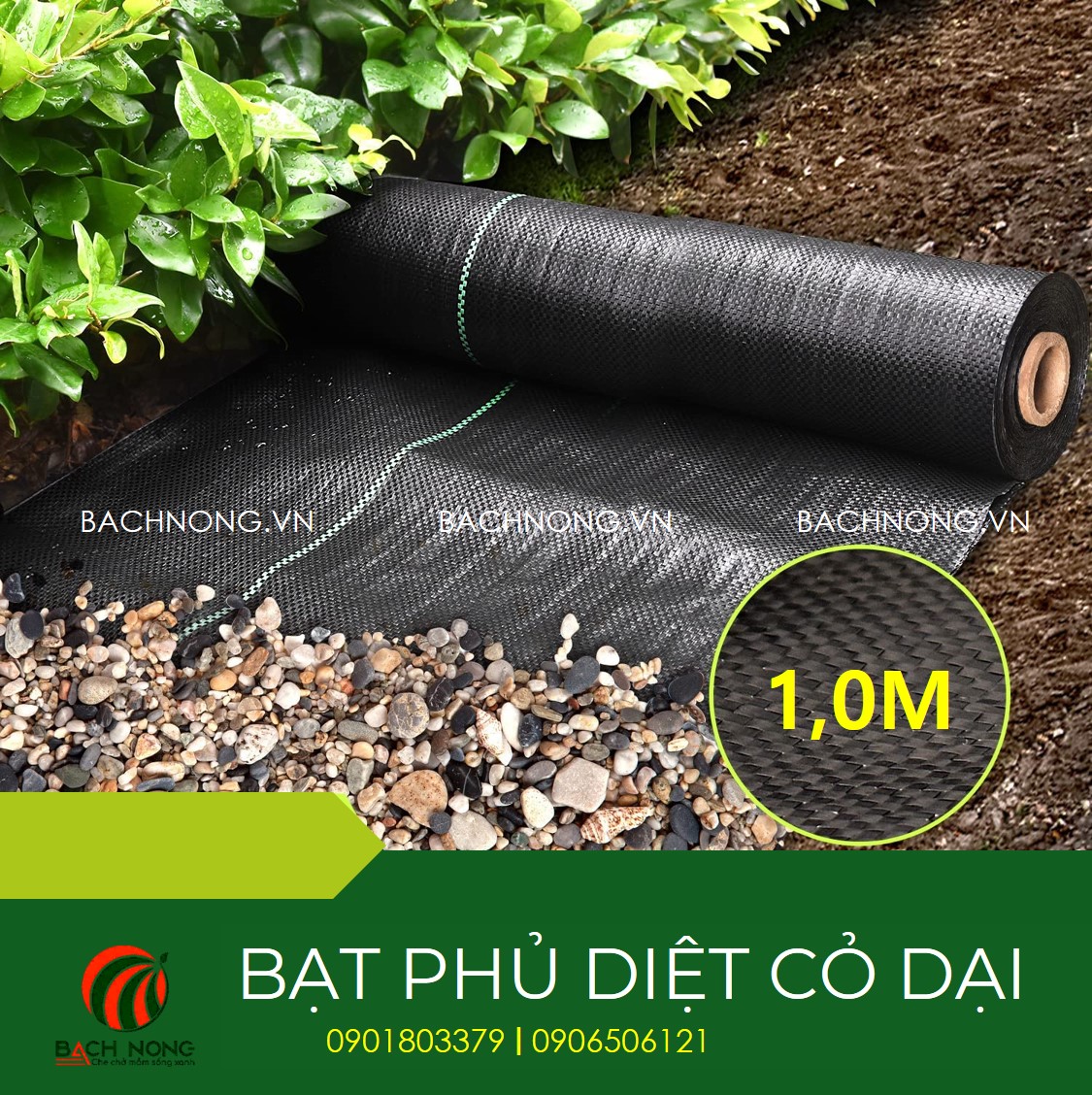 Bạt phủ chống cỏ cuộn 1mx10m loại 90gr - Tặng kèm 10 ghim nhựa