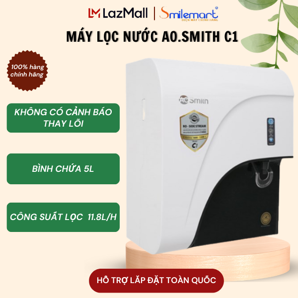 Máy lọc nước a. o. smith c1 - 11,8 lit/giờ, nước 5-45 độ, dung tích bình 5l
