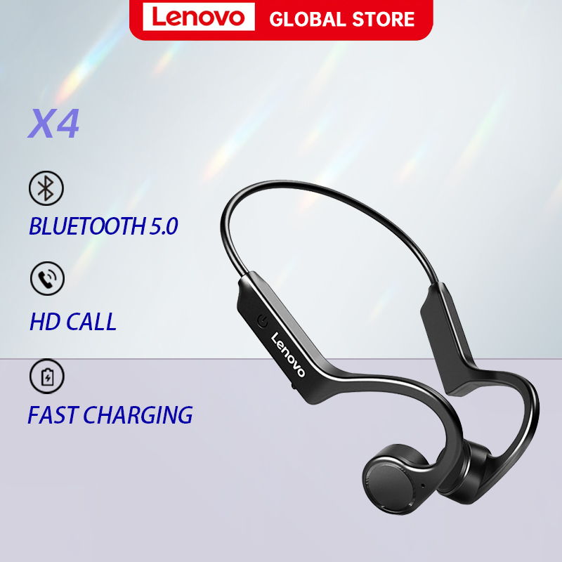 Lenovo X4 Bone Conduction Bluetooth Headphone Sports Earphone Waterproof Wireless Headset with Mic Ear-hook TWS Bass Hifi Stereo Sports Sweatproof Headphone for Android Mobile Phone