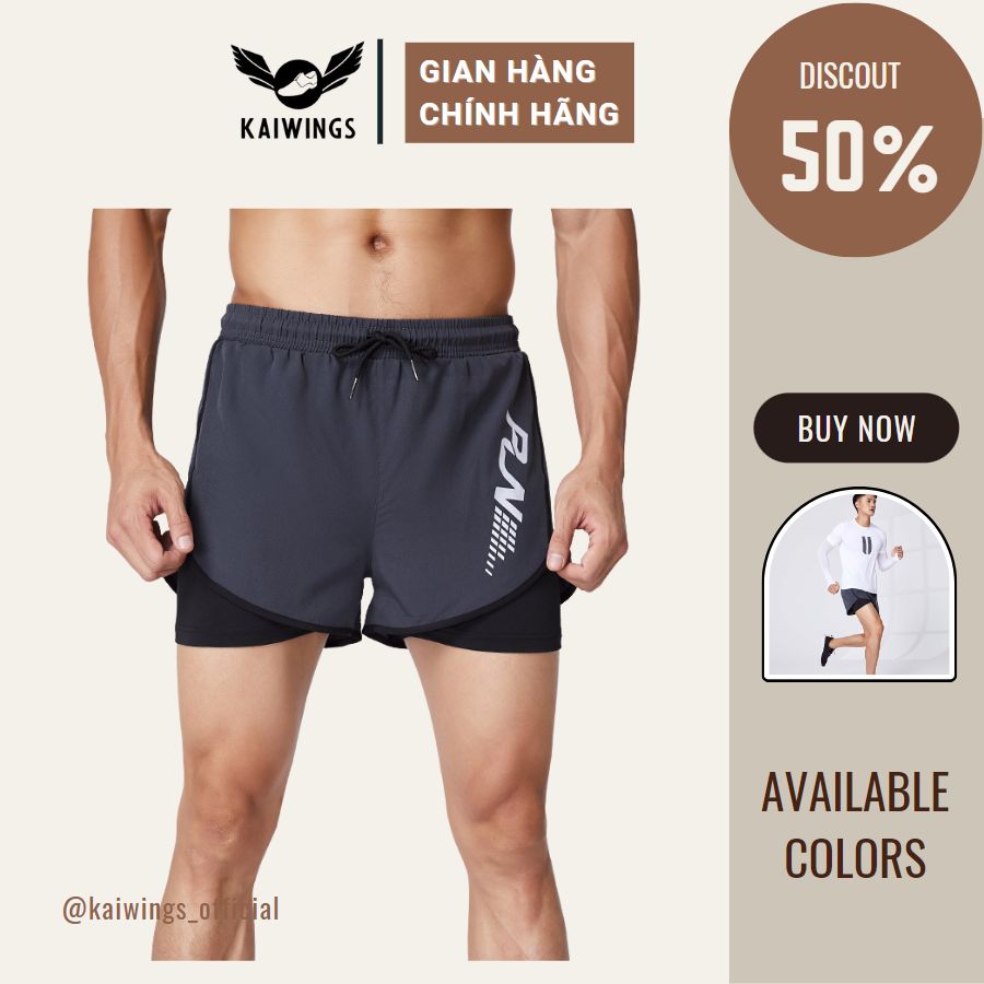 Quần short thể thao nam tập gym chạy bộ running 2 lớp KAIWINGS Quần bơi nam đi biển cao cấp nhanh khô KP037