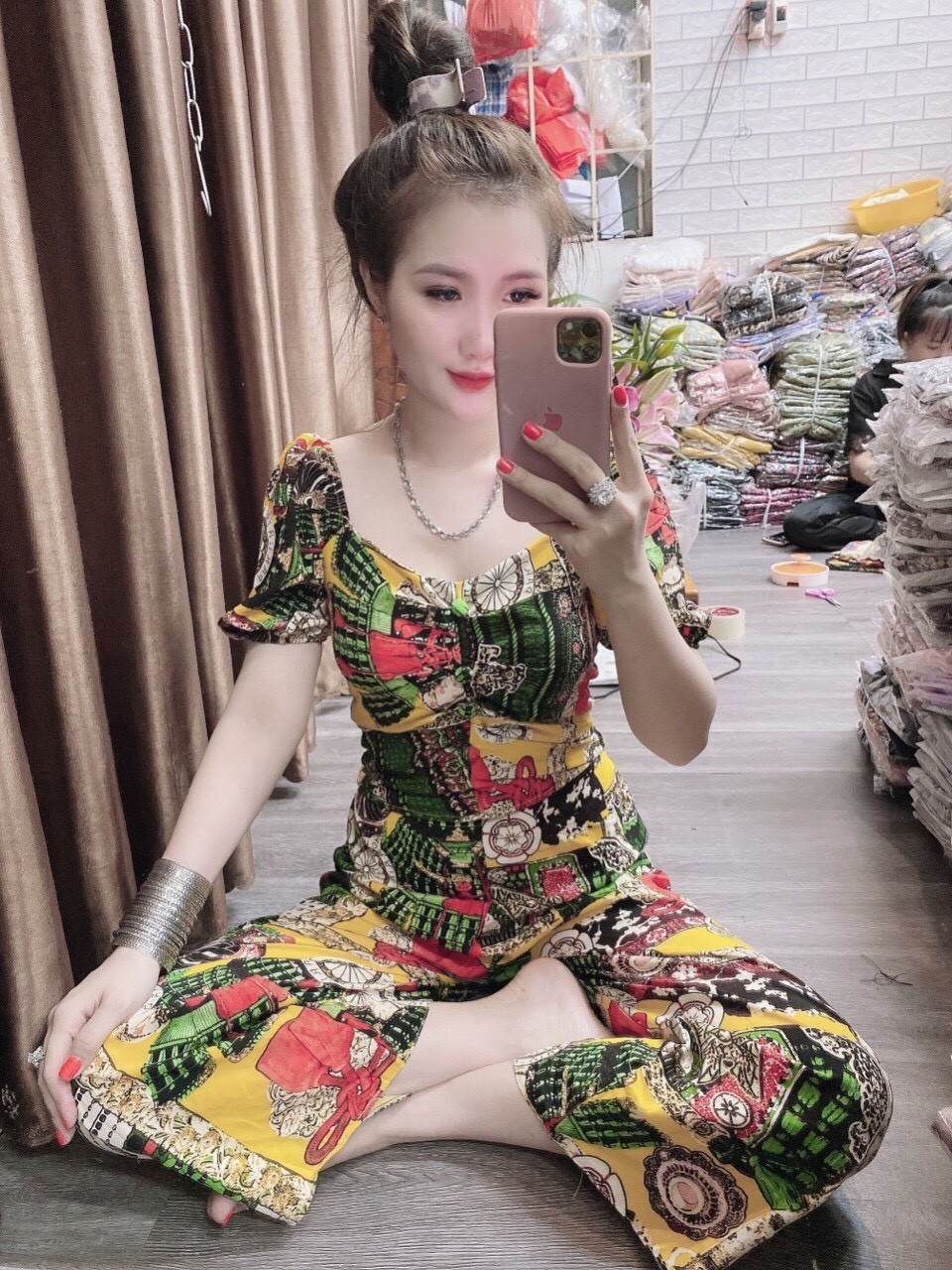 Bộ đồ thổ cẩm ngắn tay chất lụa mango cao cấp mềm mịn tytyshop MTB04 LV147