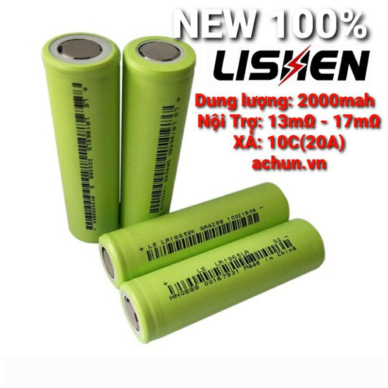 Cell pin lishen 18650 2000mah mới 10c xả 20a cell lisen xanh 2000mah 10c