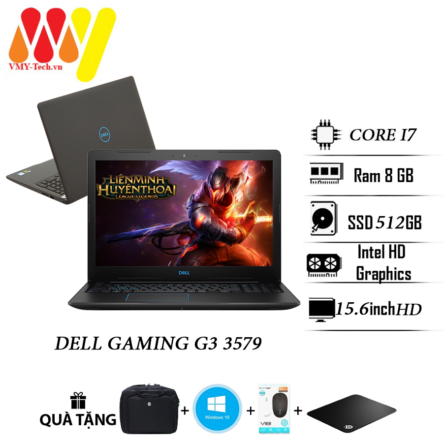  Laptop gaming Dell G3 3579 cân mọi tựa game khủng Core i7 màn hình 15.6 FHD Ram 8gb ổ cứng SSD 512 chạy Siêu mượt các rời VGA máy lướt 99% 