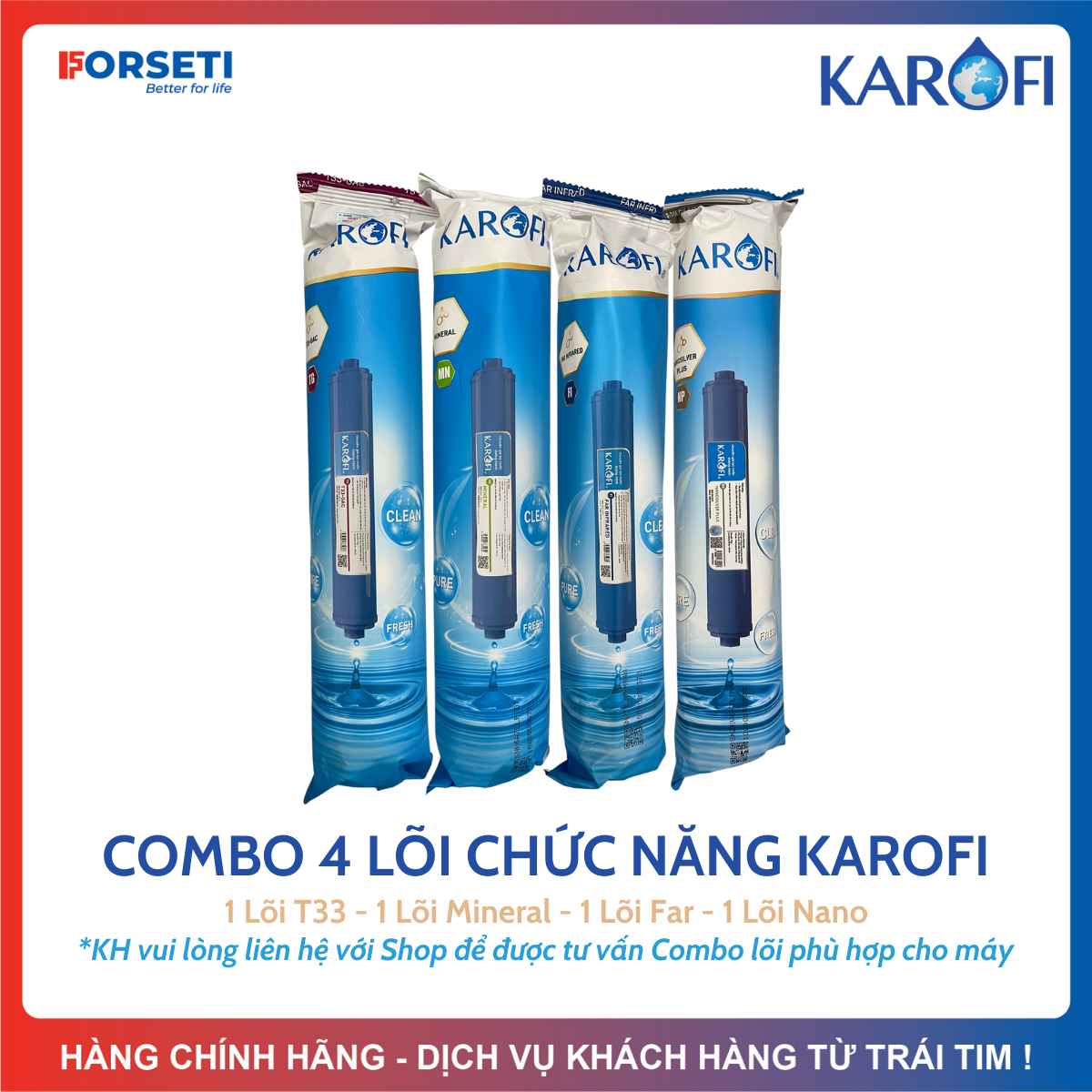 Combo 4 Lõi Chức Năng 5678 KAROFI (T33 Min Far Nano) (Tặng 1 Cút T Nối Nhanh Và 1 Mét Dây 6mm)