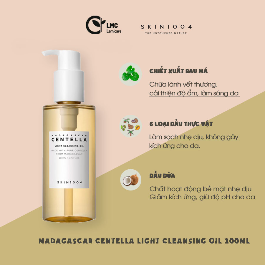 Dầu tẩy trang làm sạch nhẹ nhàng chống viêm Skin1004 madagascar centella light cleansing oil 200ml