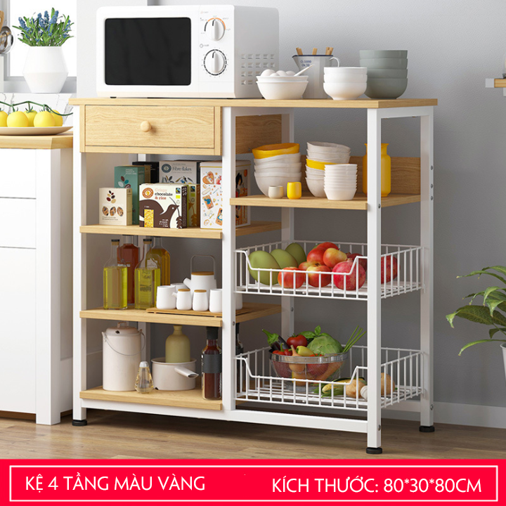 Kệ Nhà Bếp 4 Tầng Phong Cách Châu Âu - Kệ Lò Vi Sóng 4 Tầng Kích Thuớc 80cm x 30cm x 80cm