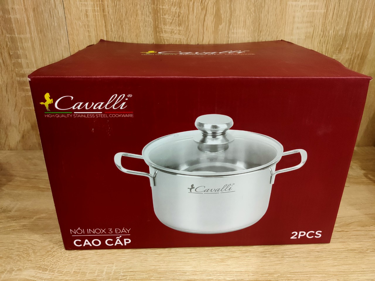 Nồi inox nắp kính 3 đáy cao cấp cavalli 24cm