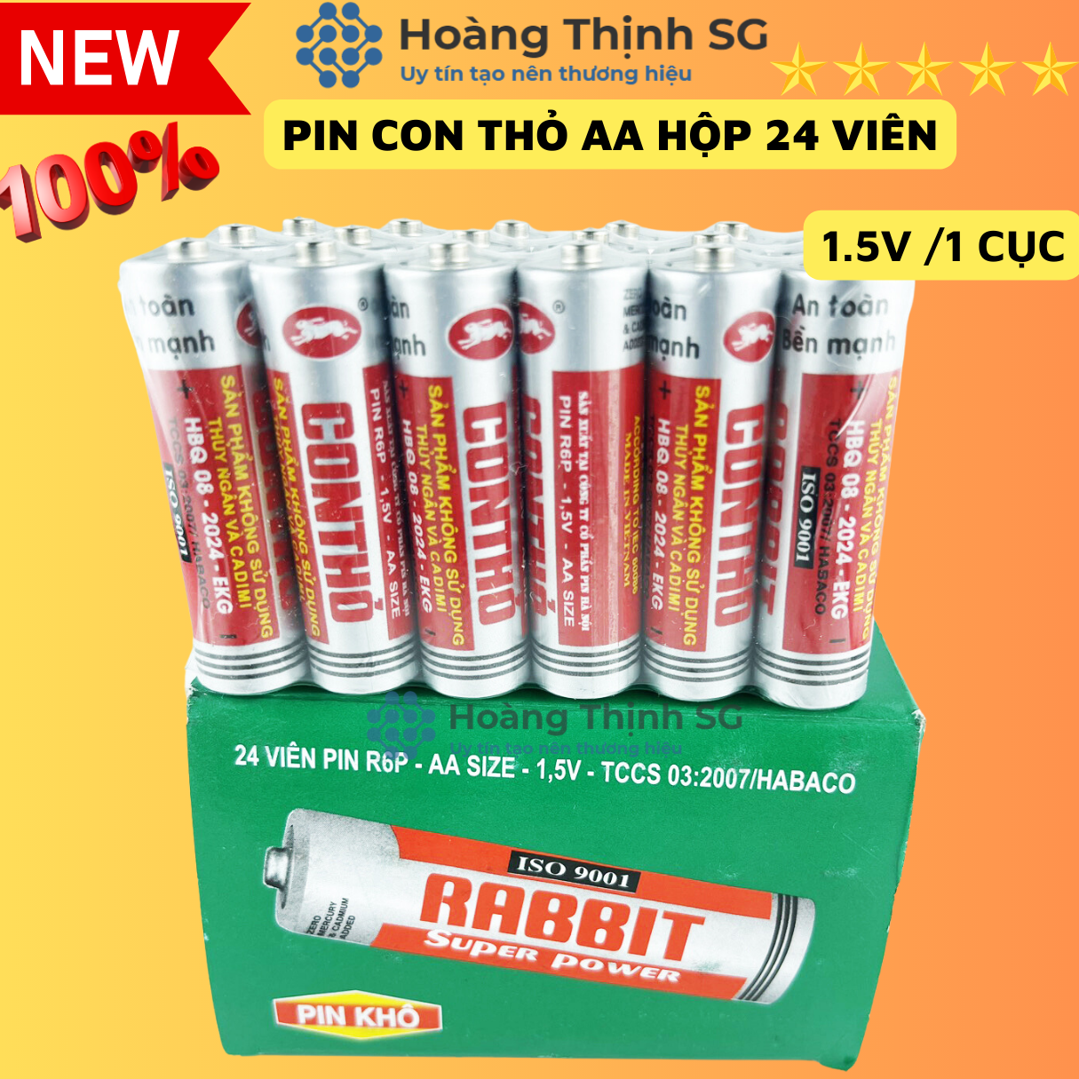 Hộp 40 viên pin con thỏ, pin tiểu aa & pin đũa aaa 1.5v, hàng chính hãng