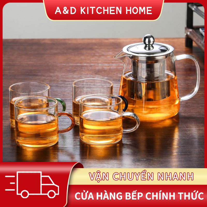 1 ấm trà thủy tinh 450ml màu xanh dương với infuser rõ ràng trà lọc lọc bằng thép không gỉ bình chịu nhiệt trà lá rộng pha dốc