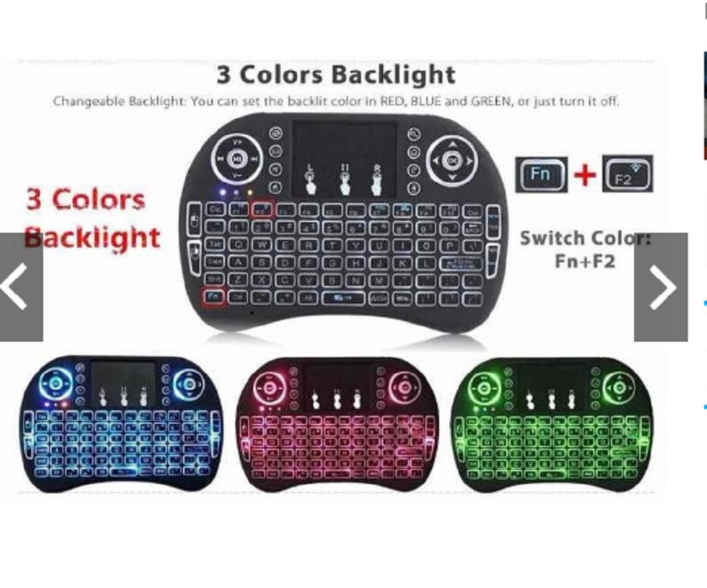 Chuột bay kiêm bàn phím không dây ukb500 i8 cho smart tivi & android box, dùng pin aaa, có đèn led 7 màu