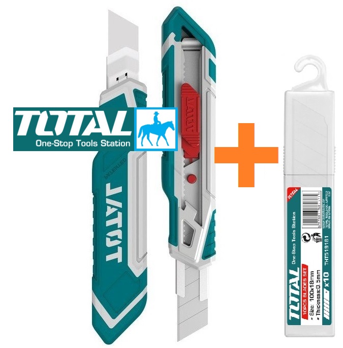 Bộ dao rọc giấy và hộp 10 lưỡi dao total tht511816 tht519181 ingco hkns16518