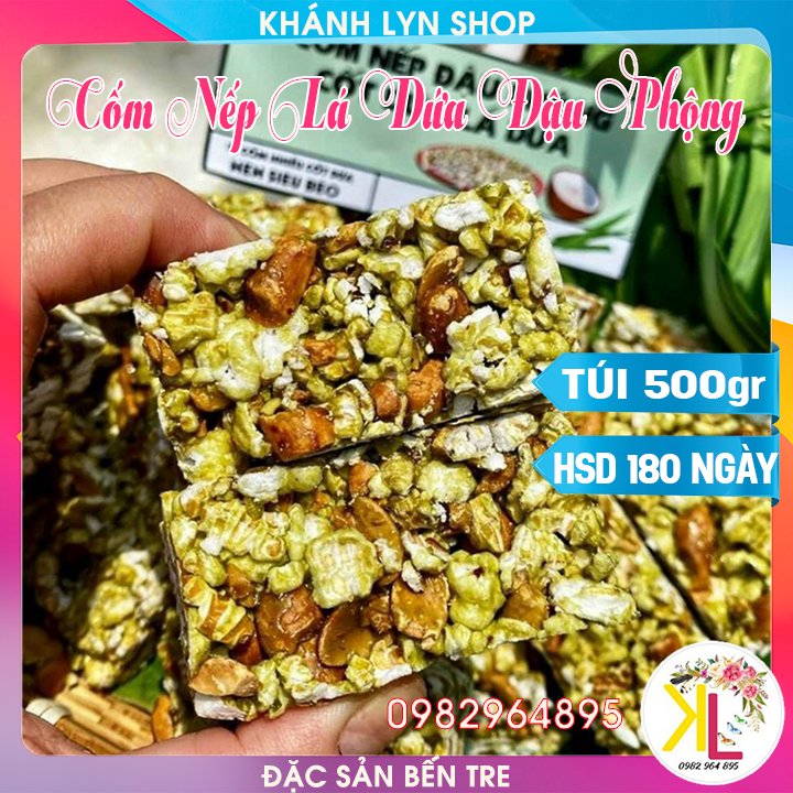 Cốm nếp lá dứa đậu phộng - túi 500g - đặc sản bến tre