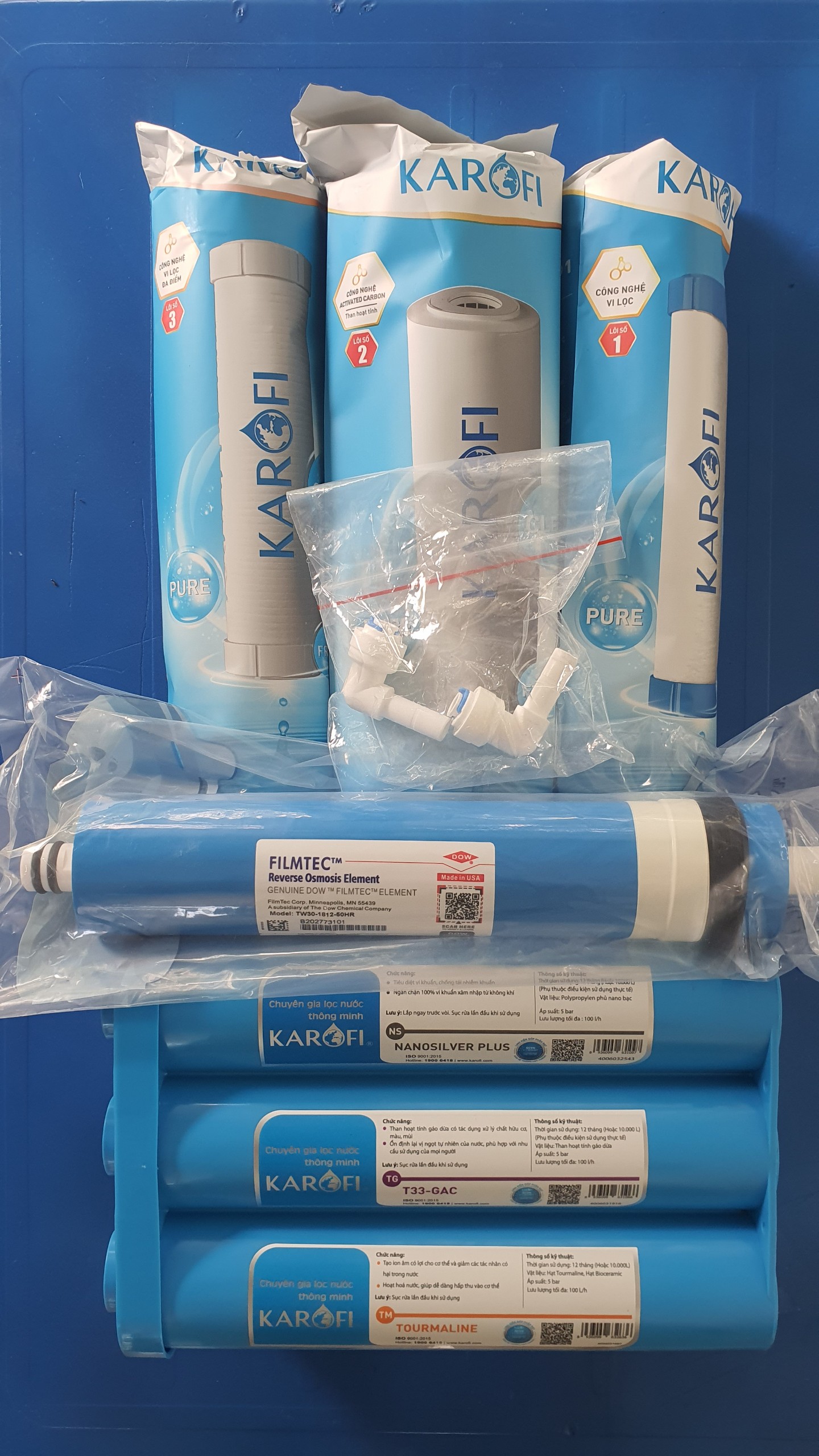 Combo bộ lõi lọc từ 1,2,3,4,5,6,7,8,9,10 Karofi Chính Hãng Combo Bộ 10 Cấp Lõi Lọc Đúc Nguyên Khối Karofi SMAX Hiệu Suất Cao HP 6.1, 6.2 Hydrogen