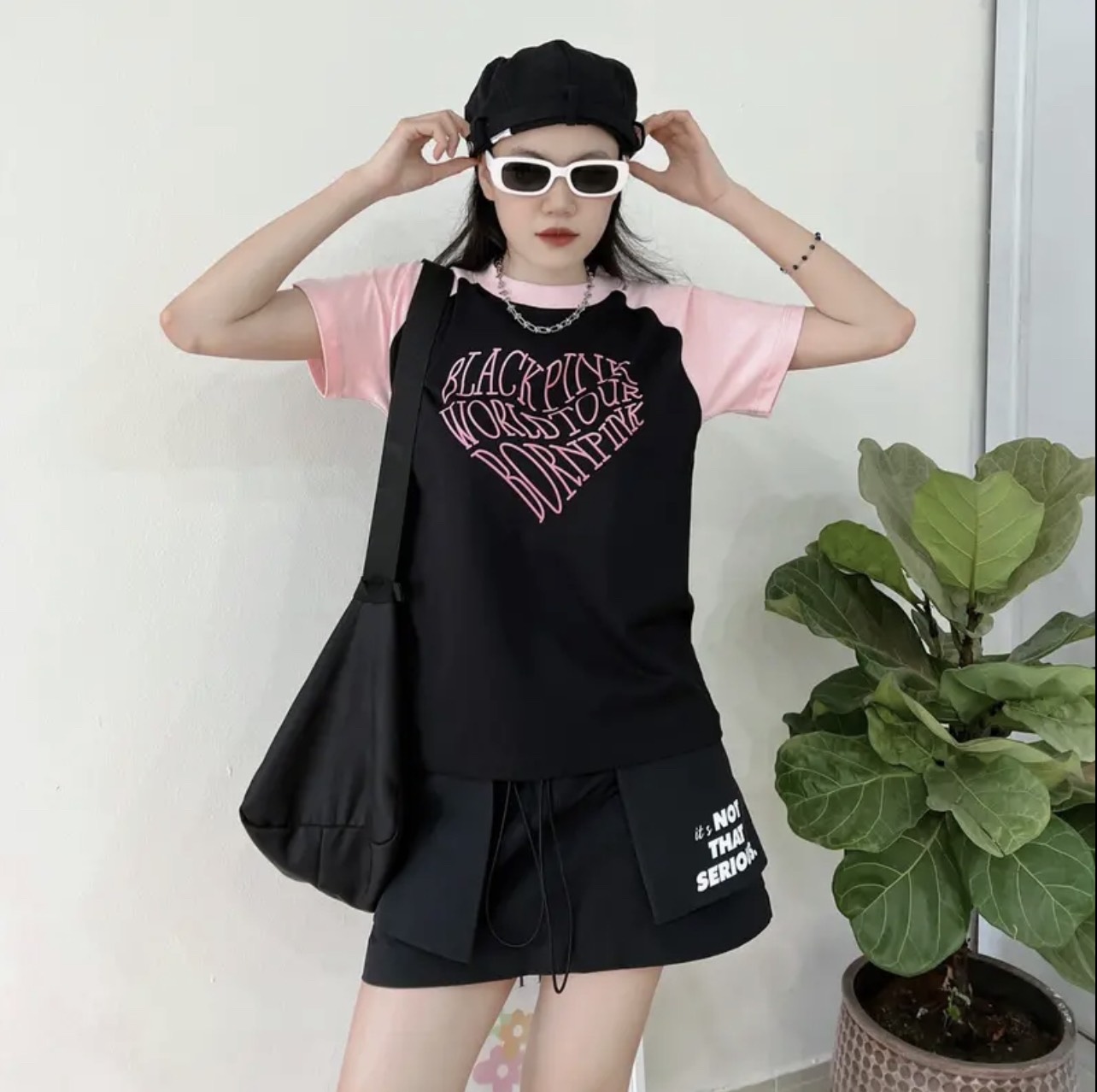 Áo thun Croptop Baby tee phối màu- Áo form nữ năng động chất liệu thun cotton 100% co giãn 2 chiều đen hồng BLACKPINK