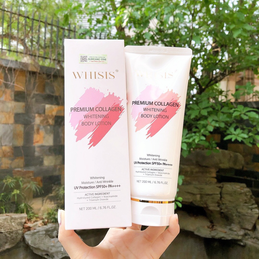 Kem Chống Nắng Toàn Thân Nâng Tone Da SPF50+ Whisis Premium Collagen Whitening Body Lotion 200ml