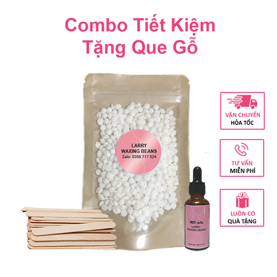 Combo sáp wax lông nóng, triệt lông tại nhà, gồm sáp wax beans, dầu dưỡng, tặng que gỗ