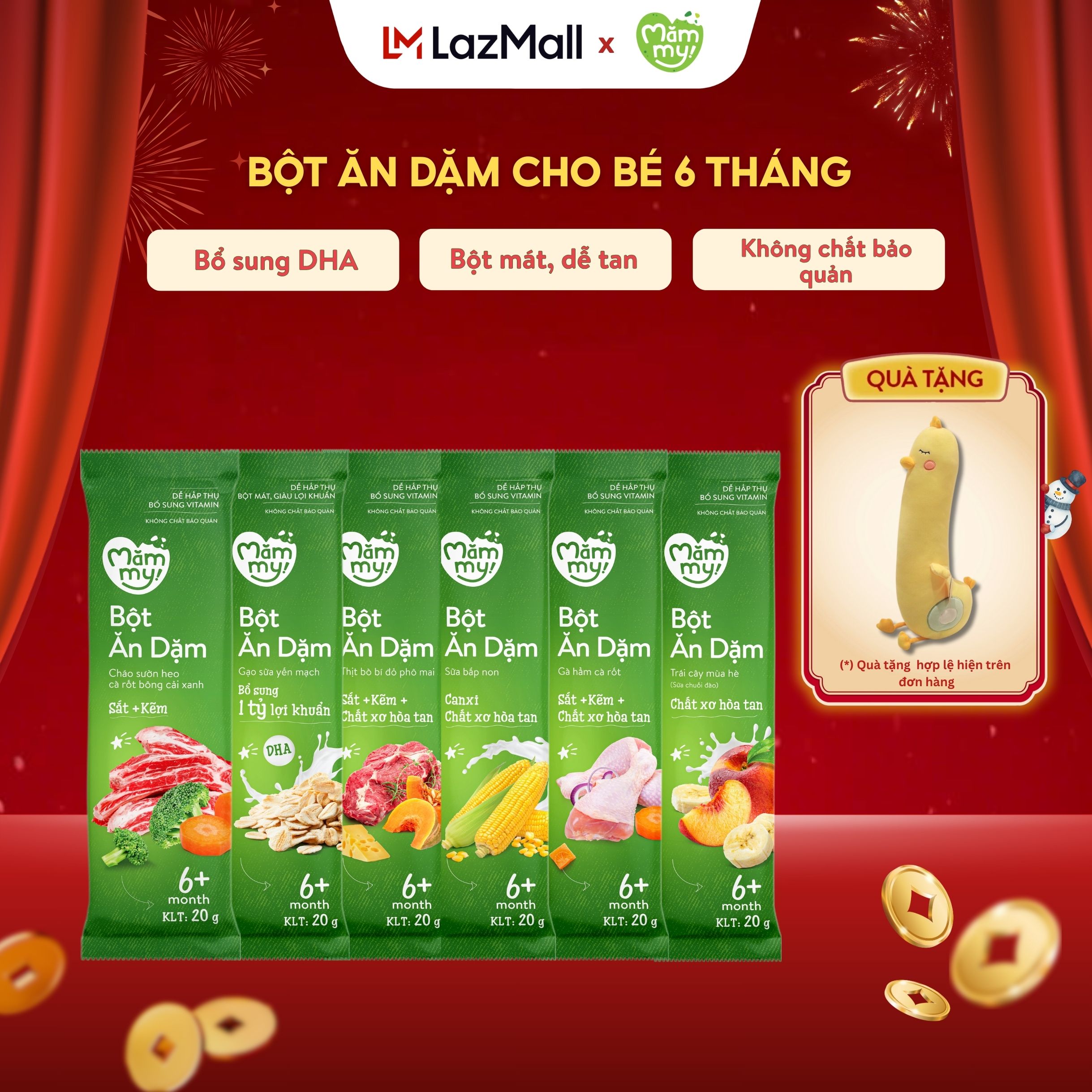 Combo 6 gói bột lẻ ăn dặm cho bé từ 6 tháng bột sữa yến mạch, sữa bắp non, trái cây mùa hè, cháo sườn heo, thịt bò,..