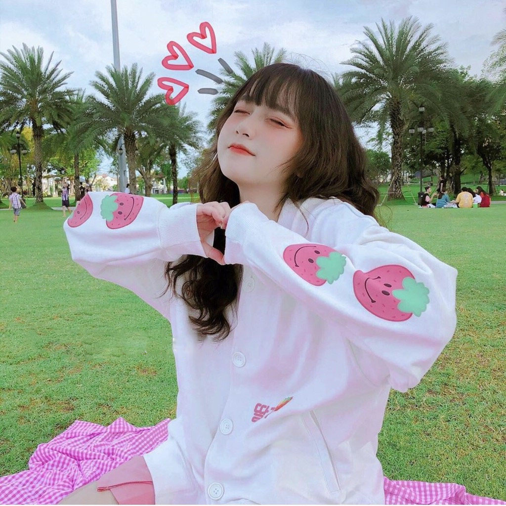 [HCM]Áo hoodie áo khoác thun nỉ nữ cực đẹp CADIGAN TRÁI DÂU from rộng dài mềm mịn thoáng mát
