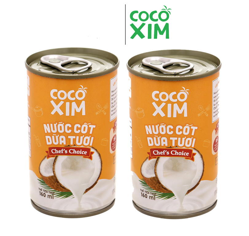 [Màu Vàng] Combo 2 Lon 160ml Nước cốt dừa tươi từ trái dừa nguyên chất 100- Chef's Choice - Thương h