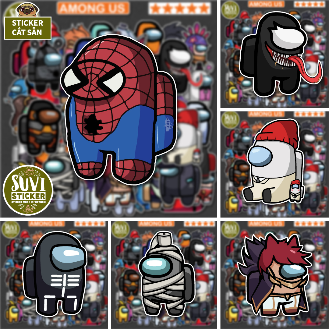 Sticker Among Us chống nước dán laptop, điện thoại, đàn guitar, mũ bảo hiểm. MSP: A12