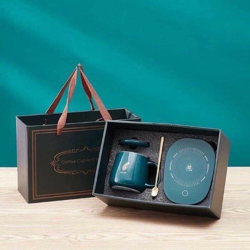 Cốc Hâm Nóng đồ uống kèm đế điện, Bộ ly sứ kèm đế điện hâm nóng trà, cafe, hâm sữa + Tặng kèm thìa vàng, hộp sang trọng - Bộ Cốc Hâm Nóng Đồ Uống Kèm Đế Điện Lucky