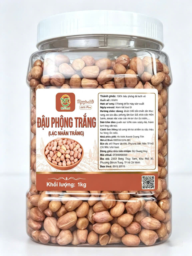 Đậu Phộng Nhân Trắng ( Lạc Nhân Trắng) Hũ 1Kg NTFood - Đậu Phộng sống hạt chắc, đều - NTFood