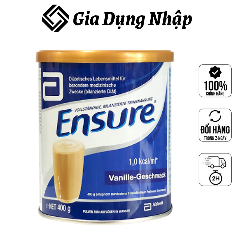 Sữa Bột Ensure 400G Hương Vani, Bổ Sung Đầy Đủ Vitamin và Khoáng Chất Cho Trẻ Từ 3 Tuổi, Người Già, Người Suy Dinh Dưỡng, Người Vừa Ốm Dậy, Nhập Đức, Hàng Chính Hãng