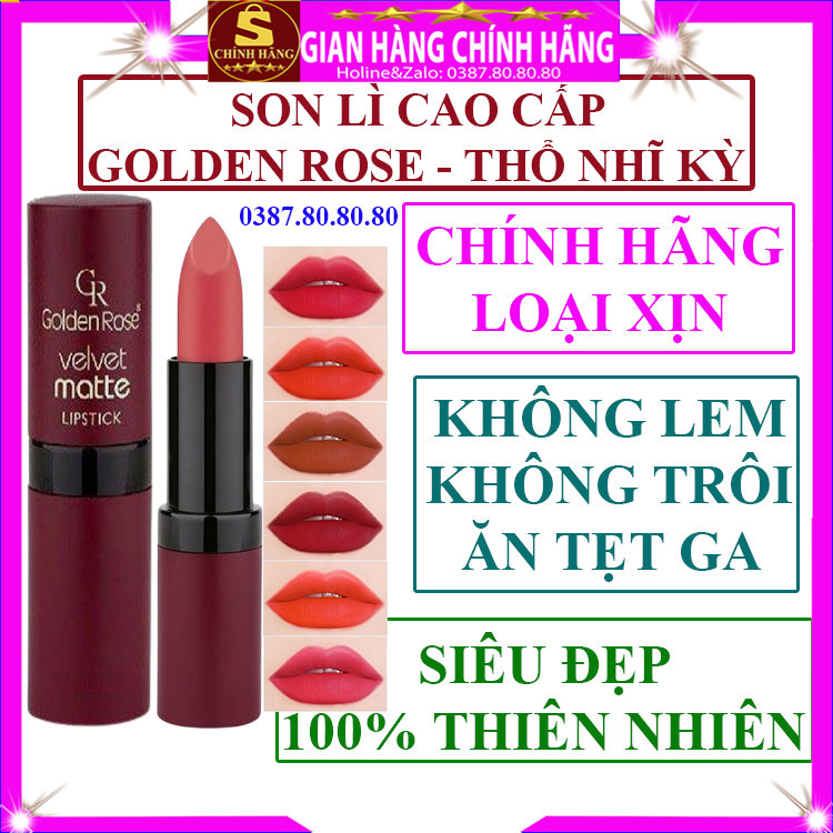 Son lì chính hãng Golden Rose velvet matte lipstick thổ nhĩ kỳ son lì không trôi khi ăn uống dưỡng môi hồm xóa thâm môi son lì lâu trôi cao cấpson kem lì dạng thỏi chống nắng có màu đỏ nâu đỏ cam đất cam cháy loại xịn - Shopping vip