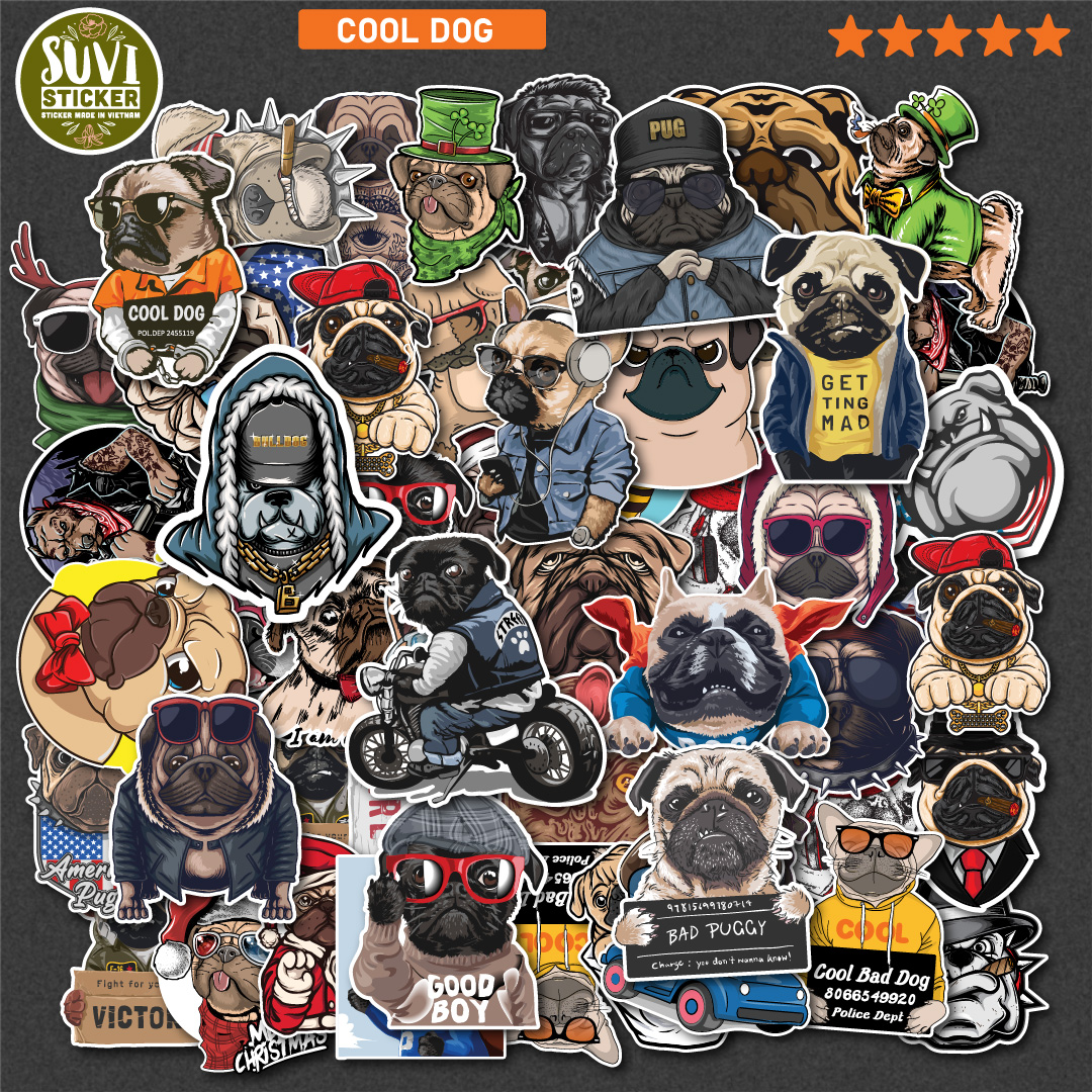 Sticker Cool Dog chống nước dán laptop, điện thoại, đàn guitar, mũ bảo hiểm. MSP: A25