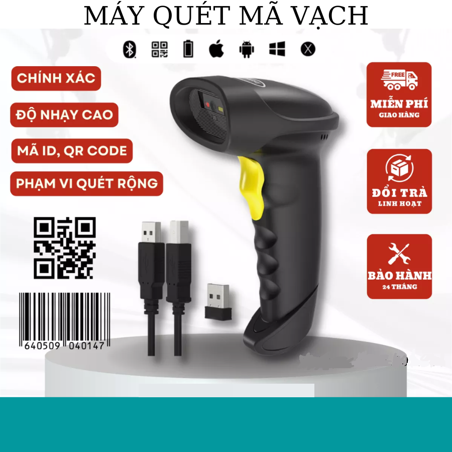 Máy Quét Mã Vạch Không Dây Máy Đọc Mã Vạch Barcode Qrcode dùng trên Điện thoại kết nối Bluetooth/ USB Bảo hành toàn quốc