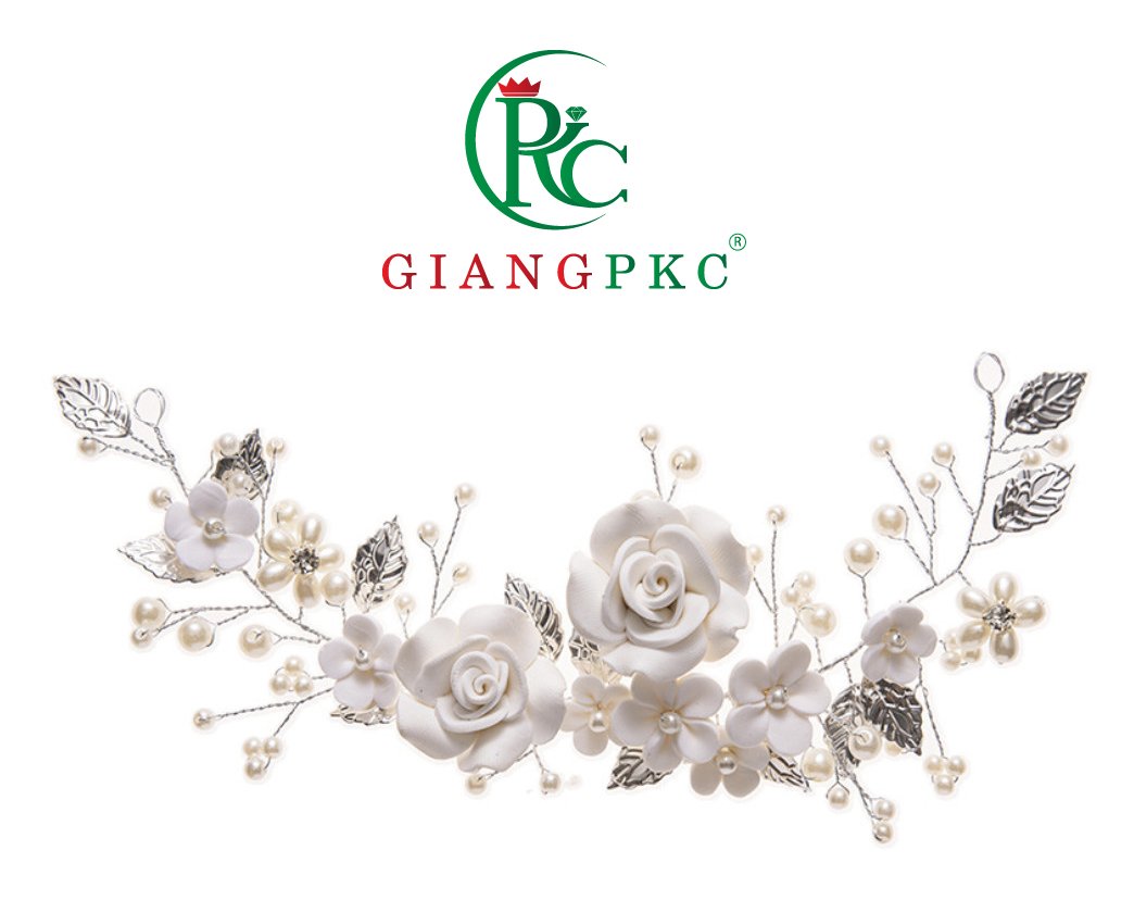 Ốp cài tóc cô dâu hoa sau trắng lá hạt trang 9-2022 giangpkc phụ kiện cưới giang sp2221904