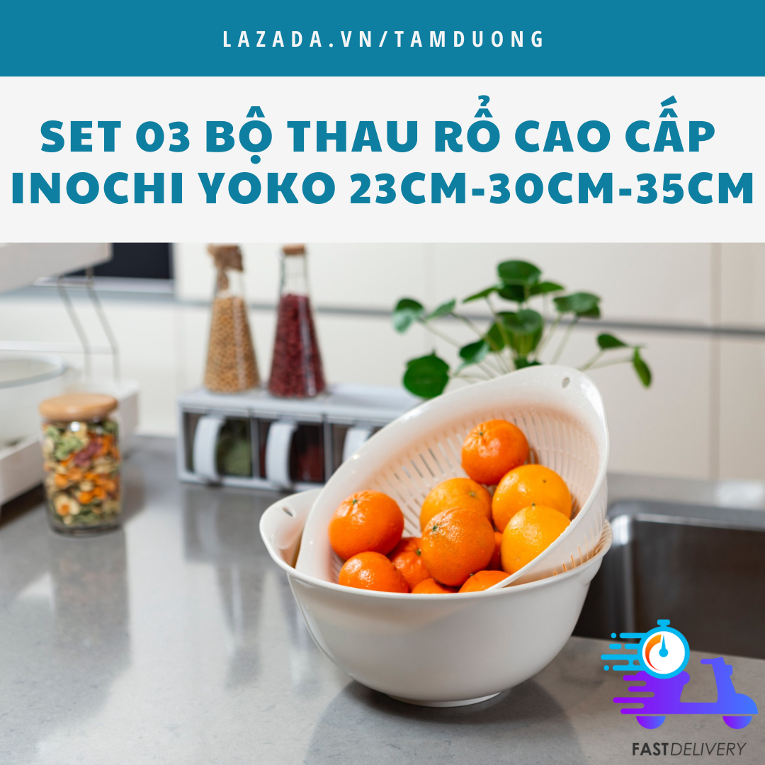 Set 03 bộ thau rổ cao cấp inochi 23cm-30cm-35cm