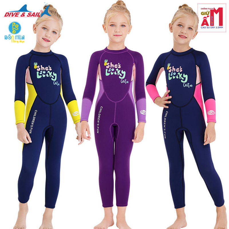 Đồ bơi giữ nhiệt bé gái hiệu DIVE AND SAIL chất liệu cao su dày 2.5mm tay dài quần dài chống nắng thể thao bơi lội chuyên nghiệp giữ ấm ngăn tia UV