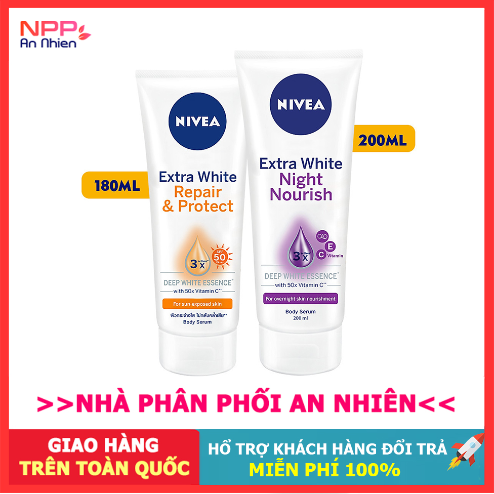 Bộ đôi tinh chất dưỡng thể trắng da nivea ngày 180ml & đêm 200ml
