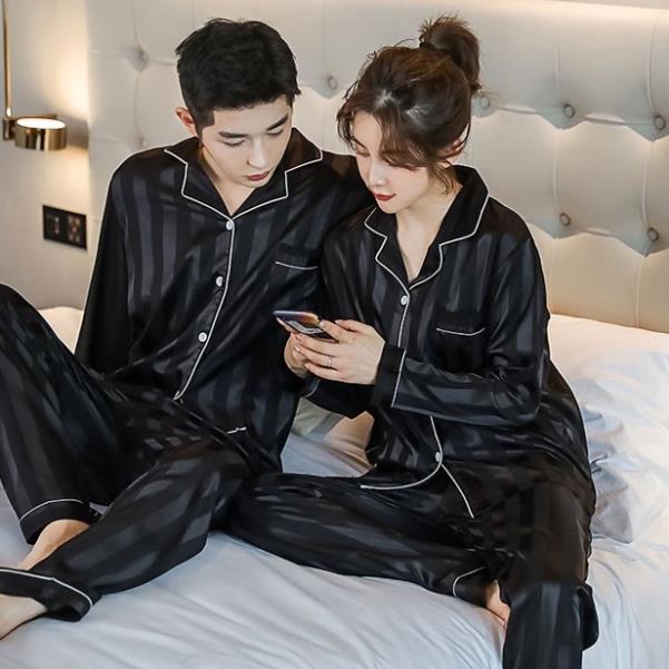 Đồ ngủ satin lụa dài tay cao cấp - đồ đôi lụa gấm mặc nhà nam nữ - ivy614