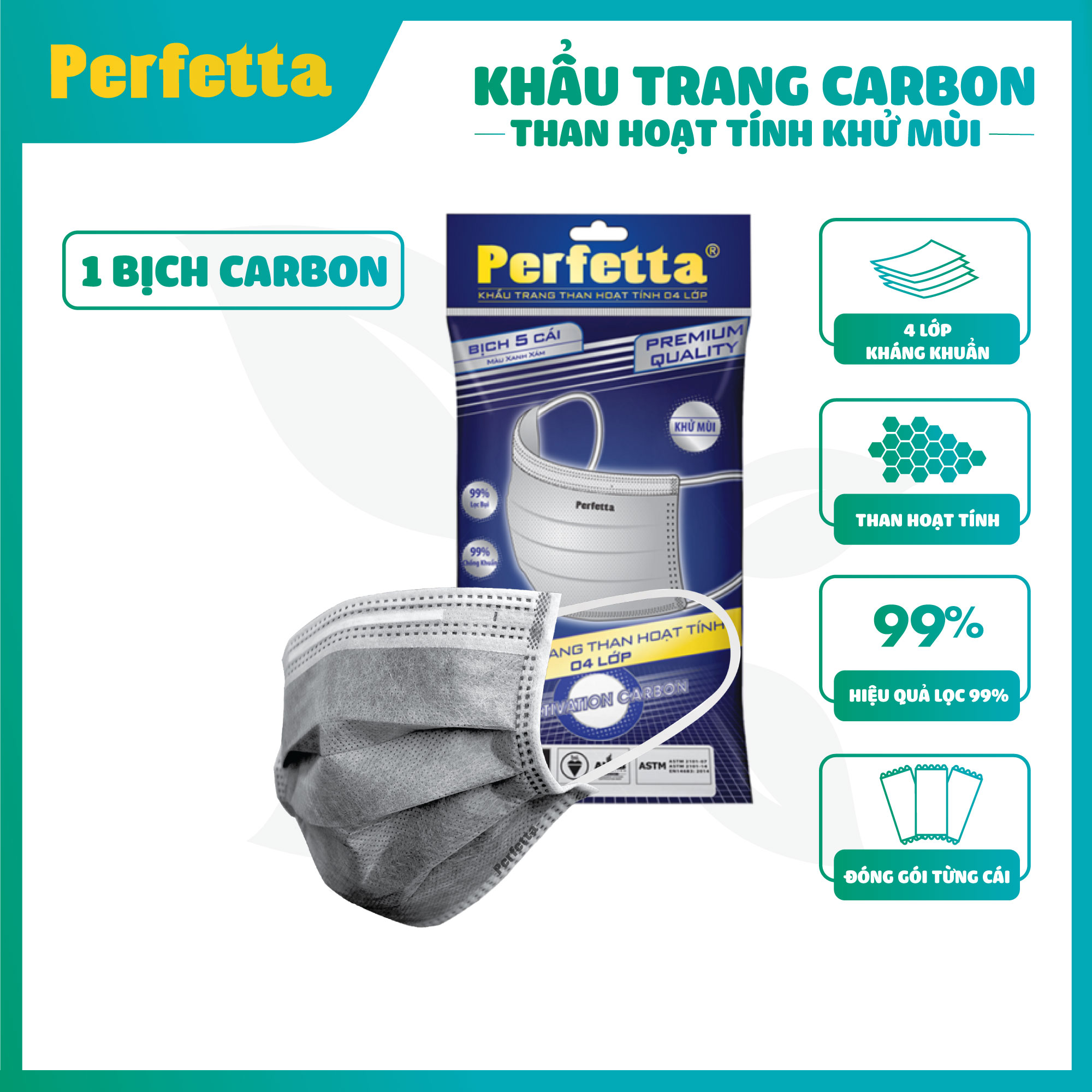 Bịch khẩu trang y tế cao cấp chính hãng Perfetta Carbon