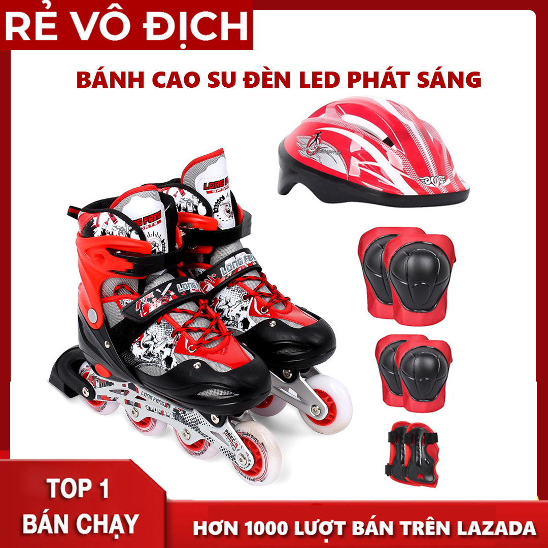 Giày trượt patin bánh phát sáng Longfeng - Meadintặng  full bộ mũ và bảo vệ chân tay cho trẻ em và người lớn