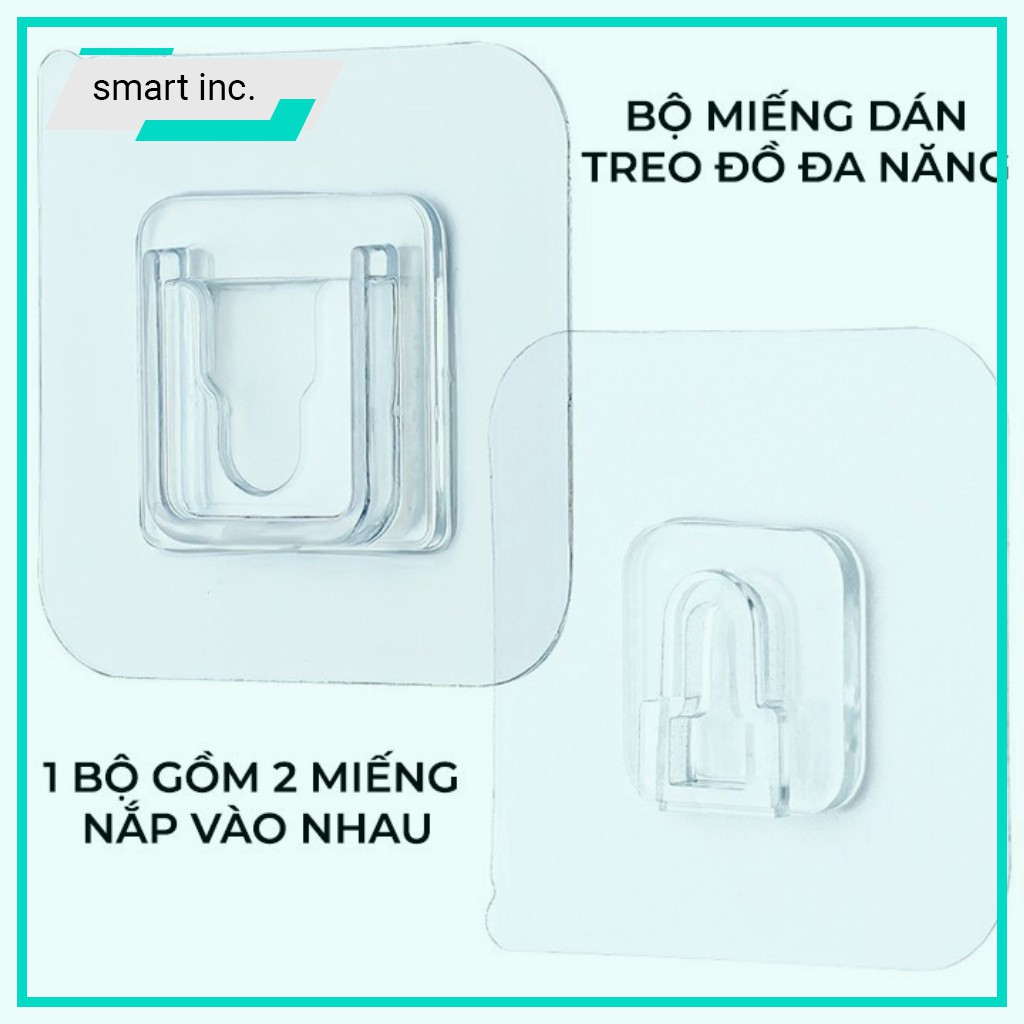 Miếng Dán Gắn Tường Chữ U Trong Suốt Chịu Lực 2 Móc Dán Gắn Vào Nhau Treo Đồ Siêu Dính Chắc Đa Năng