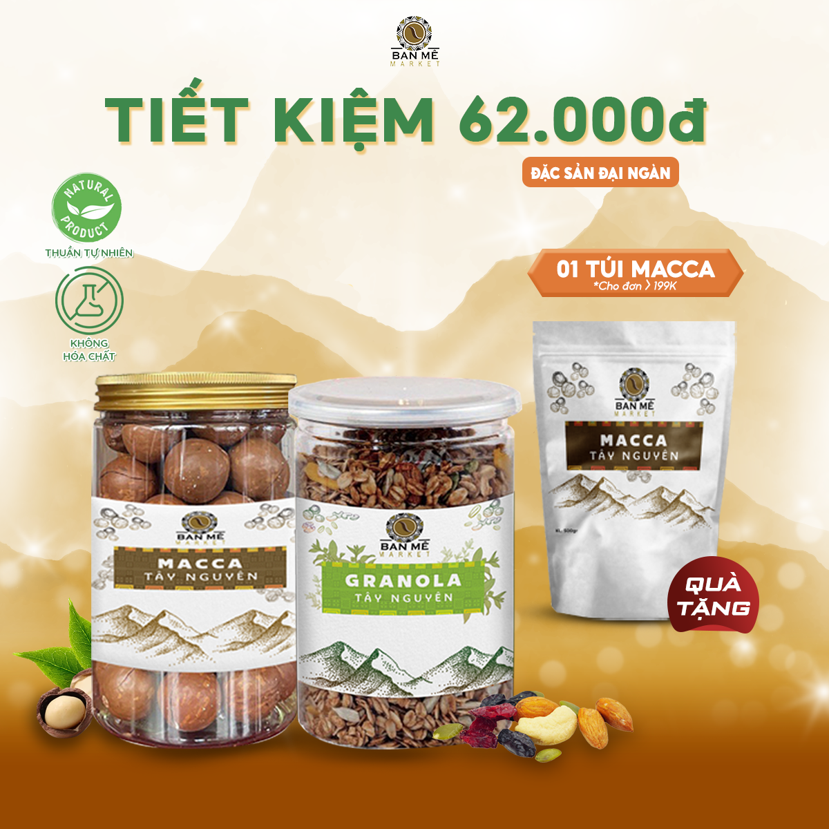 Combo 250gr Granola và 250gr Hạt Macca đặc sản Tây Nguyên